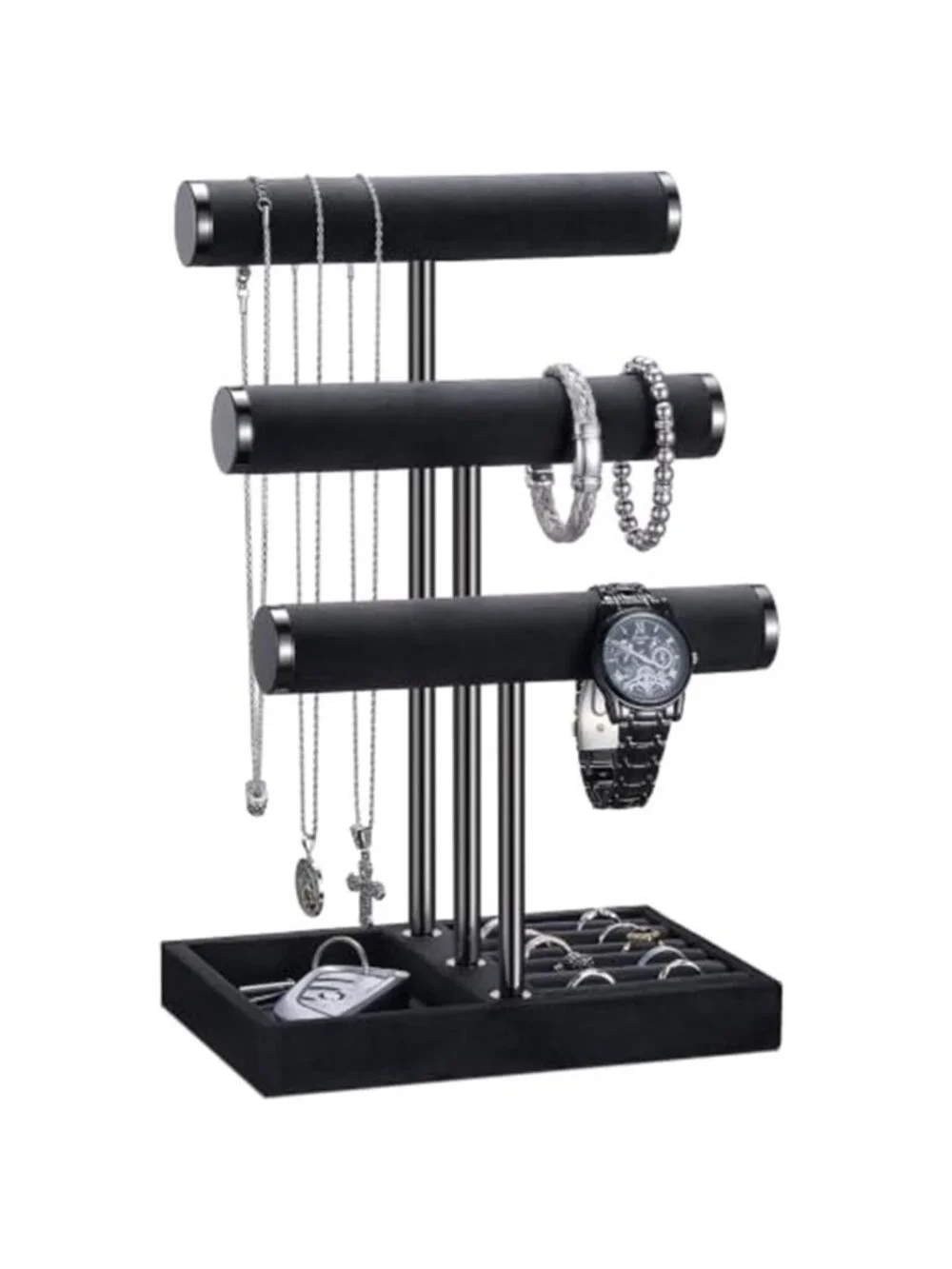 Jewelry Storage Organizer for Mens, 3 Tier Velvet Jewelry Organizer